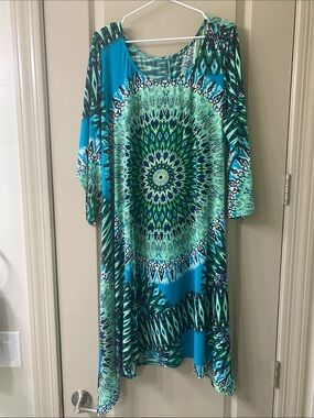 Teal & Green Kaleidoscope Print Women’s Dress